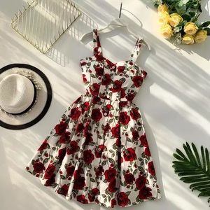 white red floral print dress boho style sleeveless